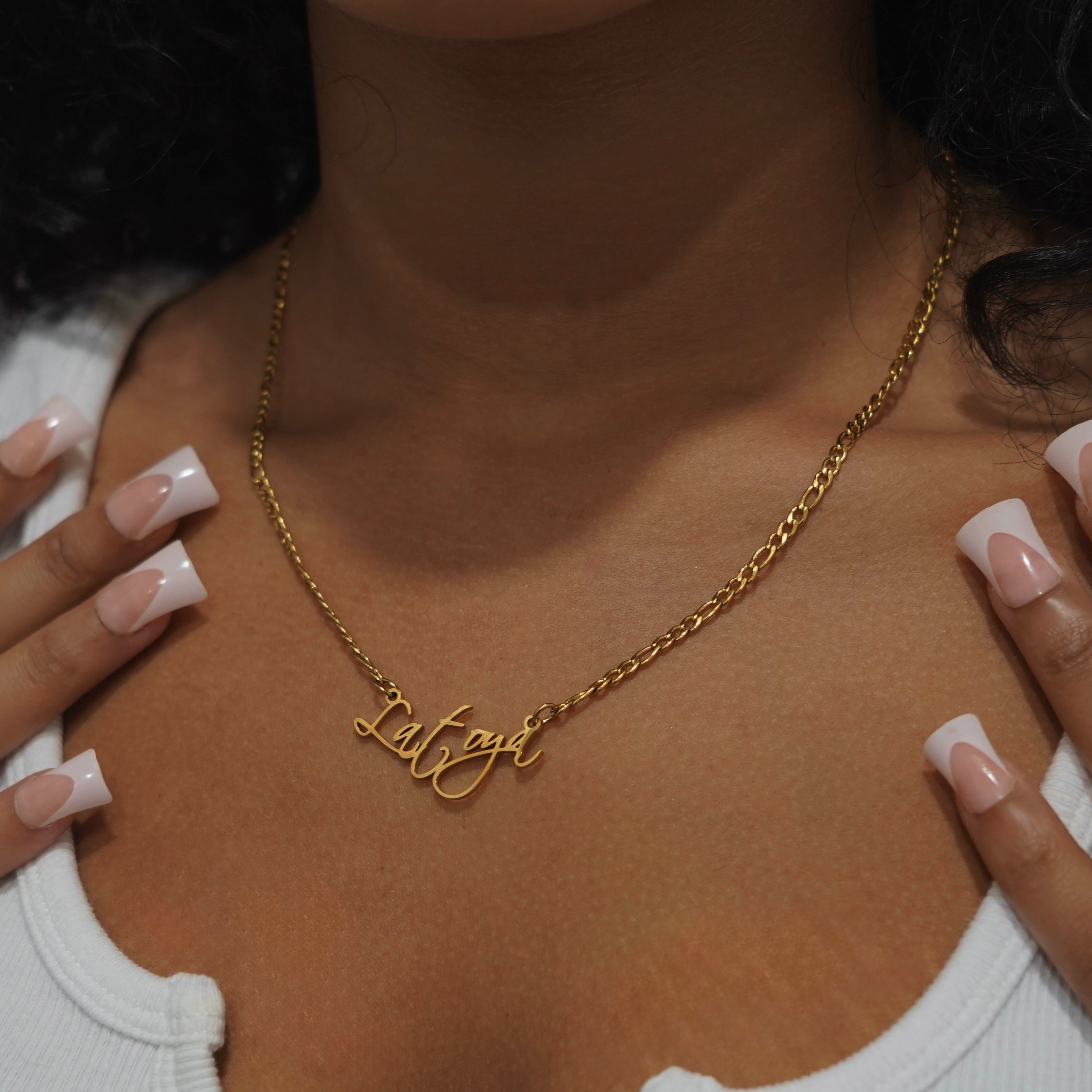 18KT Gold Plated Script Name Necklace (Figaro)