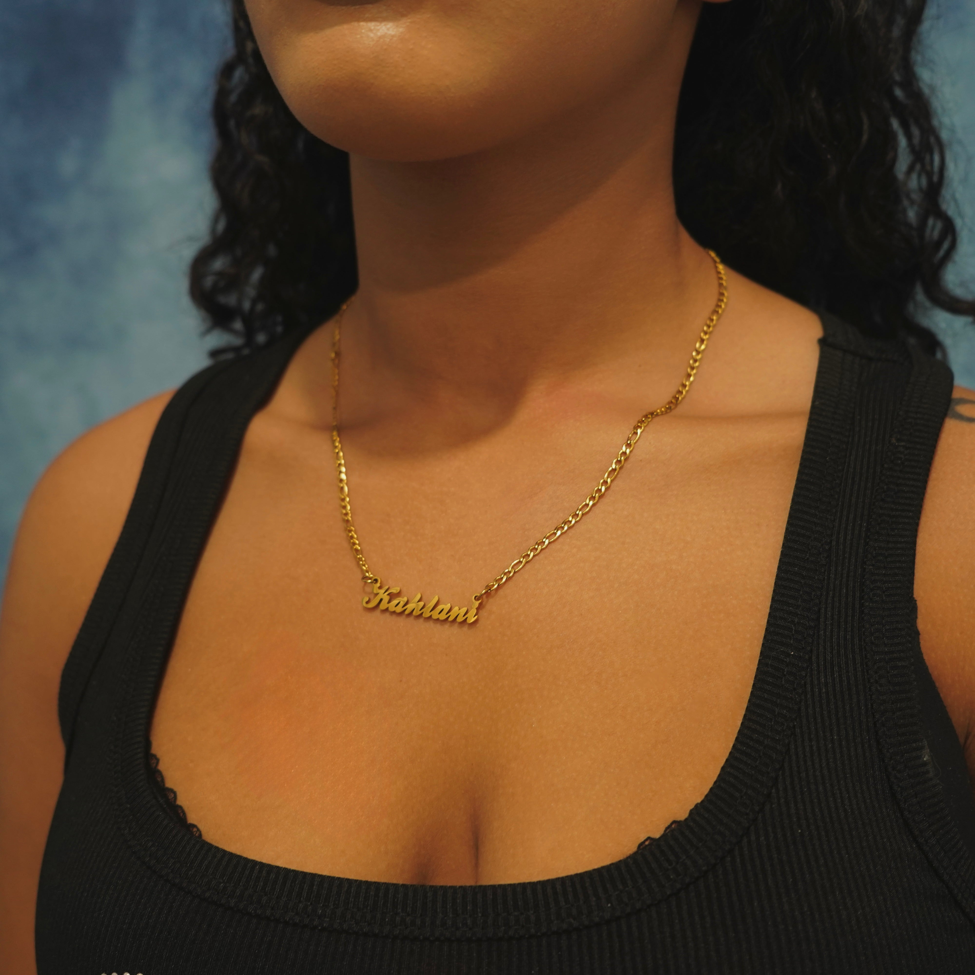 18KT Gold Plated Chunk Name Necklace (Figaro)